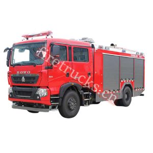 8000Liters HOWO T7 fire tender painted fire red color shows on firetrucks.cn